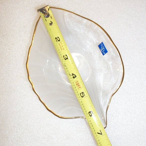 Mikasa Studio Nova Frosted & Clear Crystal Leaf Candy Dish NEW Gold Trim - Picture 6 of 7